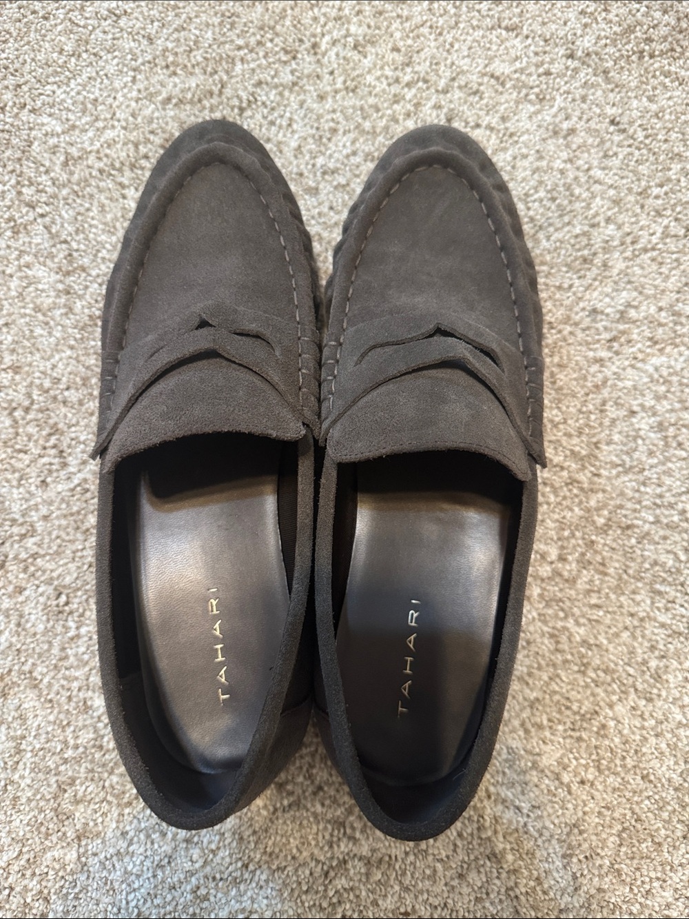 Tahari Suede Penny Loafers in Grey